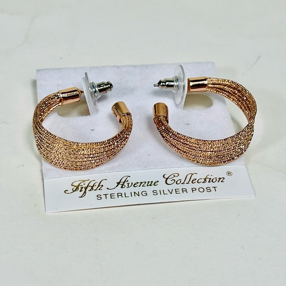 Fifth Avenue Collection Jewelry - Fifth Avenue Collection Rose Gold Textured Hoop Earrings Moni Rays